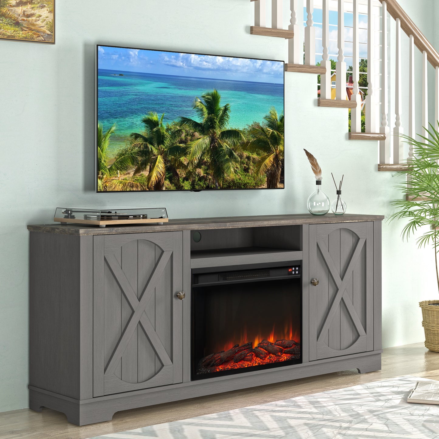 Festivo FTS23237 70" TV Stand with 26" Electric Fireplace-Grey