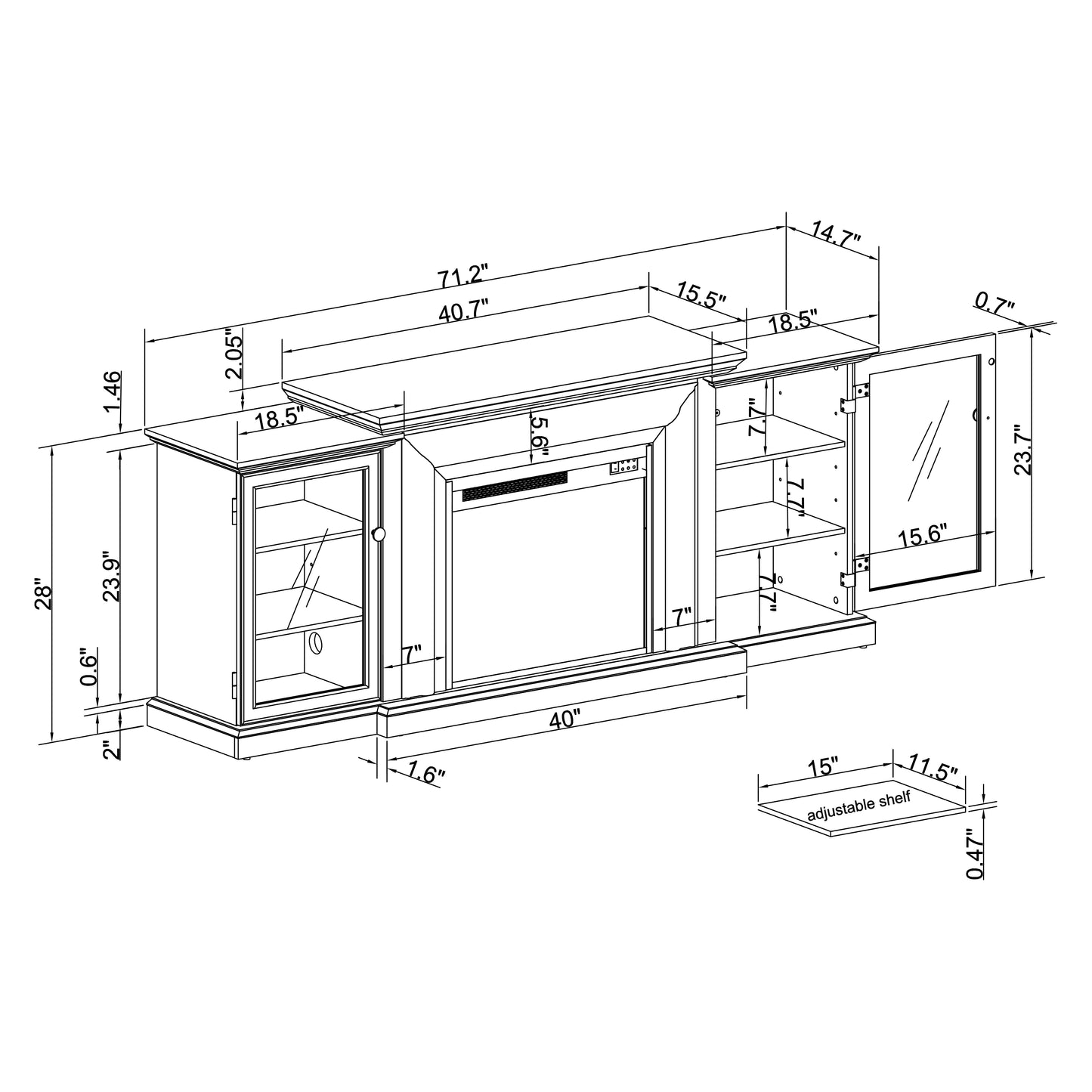 Festivo FTS23320 70" TV Stand with 23" Electric Fireplace-Grey