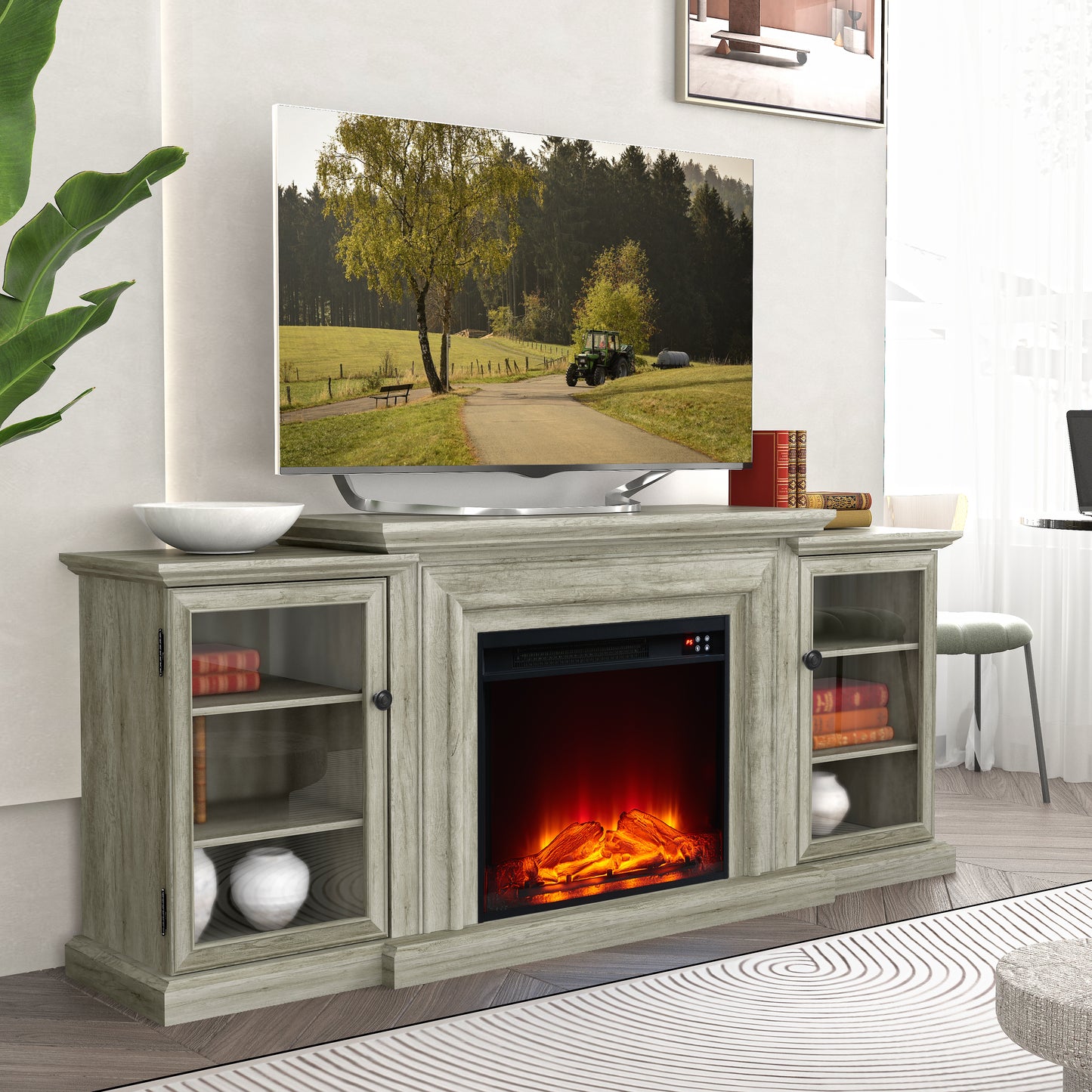 Festivo FTS23320 70" TV Stand with 23" Electric Fireplace-Grey