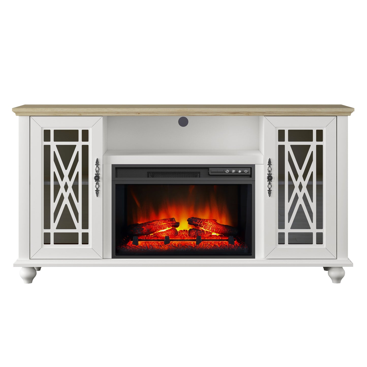 Festivo FTS24164 61" TV Stand with 26" Electric Fireplace-White