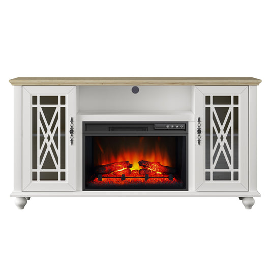 Festivo FTS24164 61" TV Stand with 26" Electric Fireplace-White