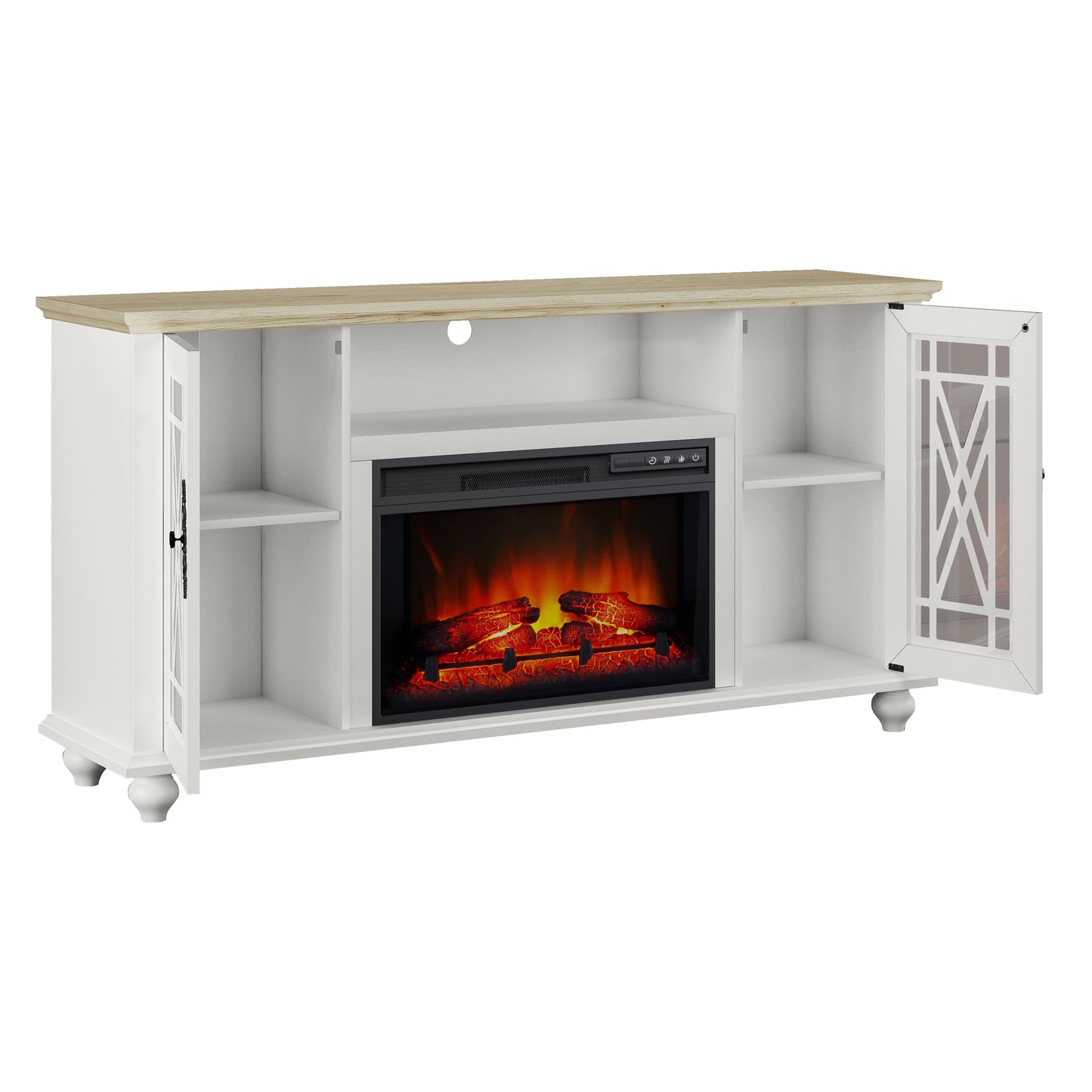 Festivo FTS24164 61" TV Stand with 26" Electric Fireplace-White