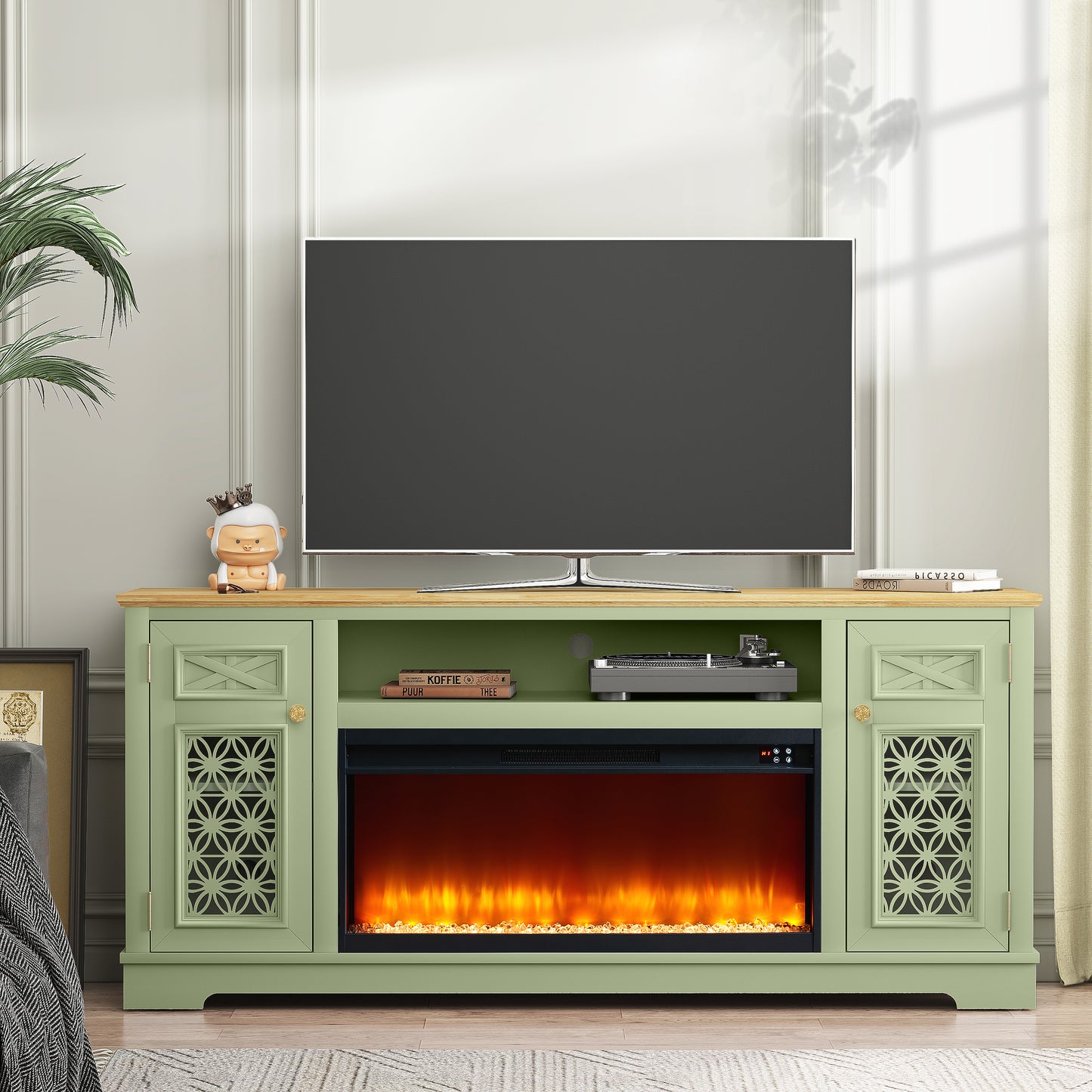 Festivo FTS24270 70" TV Stand with 36" Electric Fireplace-Green