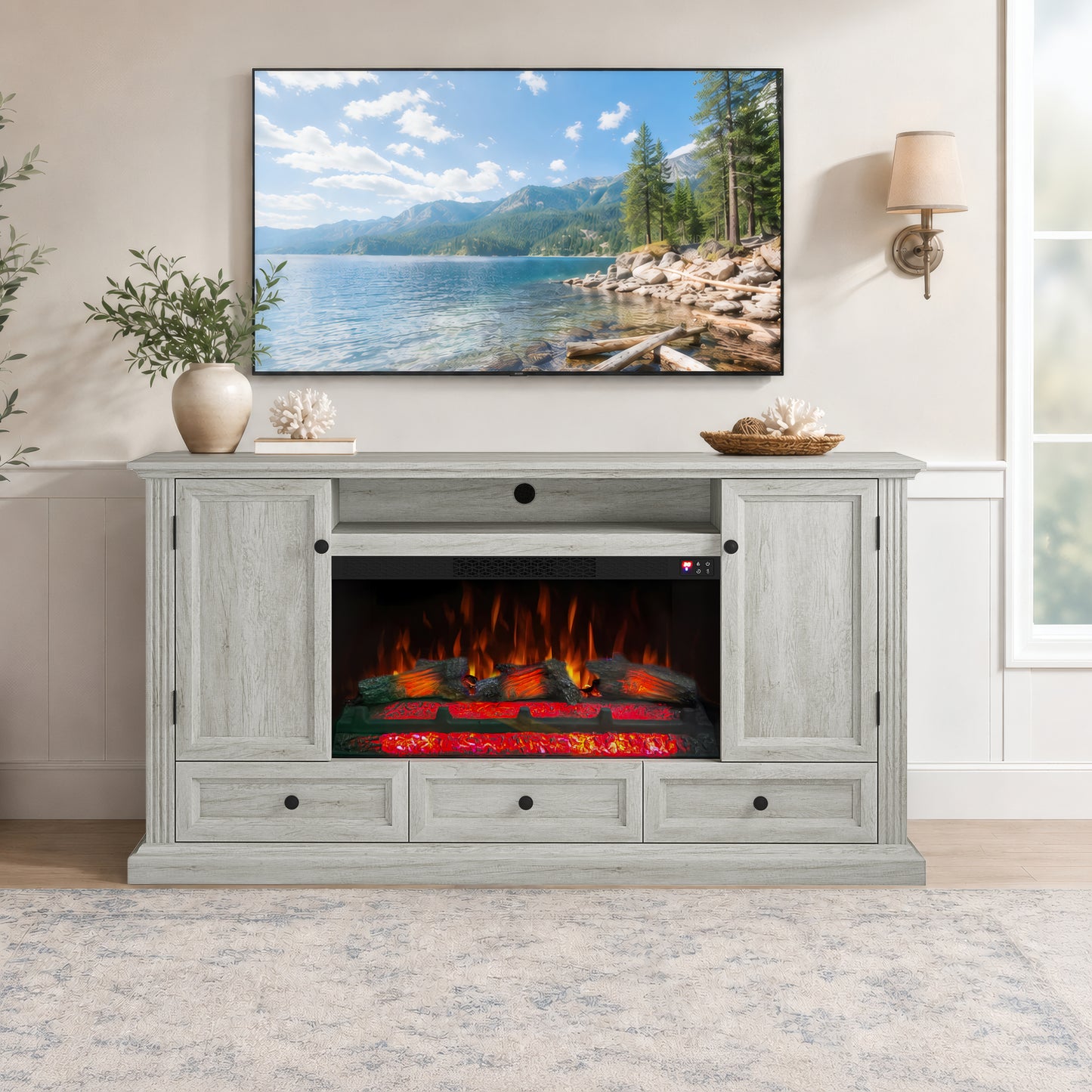 Festivo FTS26010 67" TV Stand with 33" Electric Fireplace-Gray