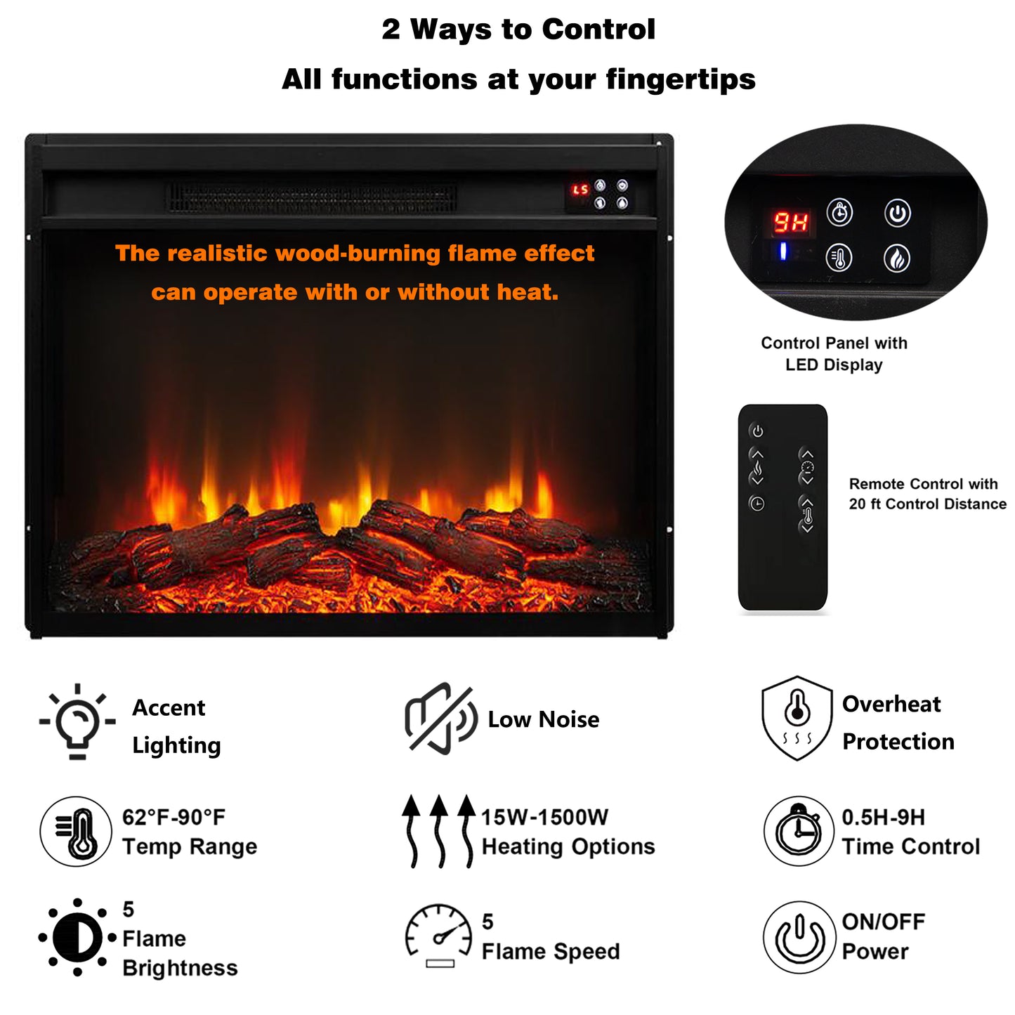 Festivo FTS24282 61" TV Stand with 26" Electric Fireplace-Black