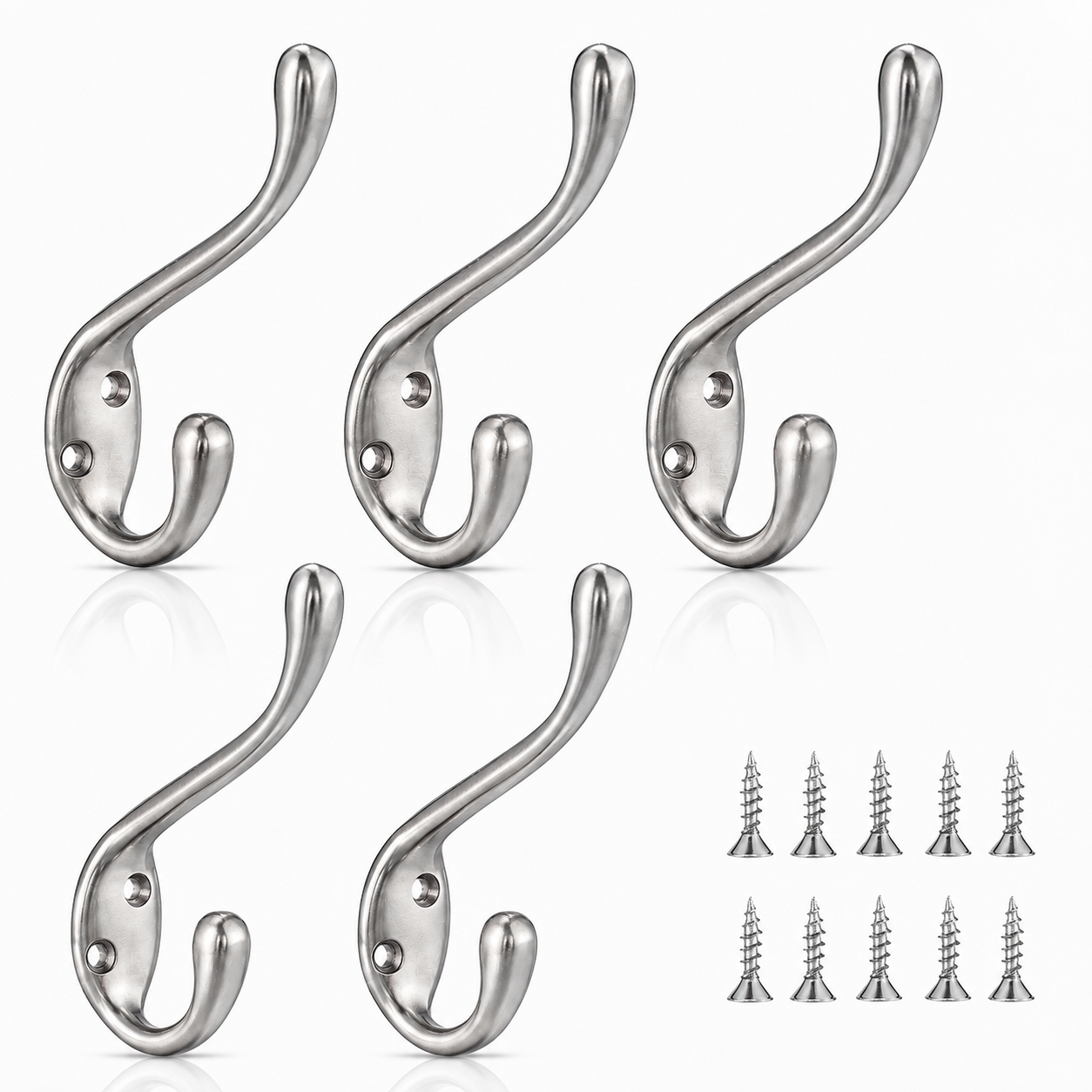 FESTIVITY LF6003BN-Brushed Nickel 5 Pack Premium Aluminum Alloy Coat Dual Hooks