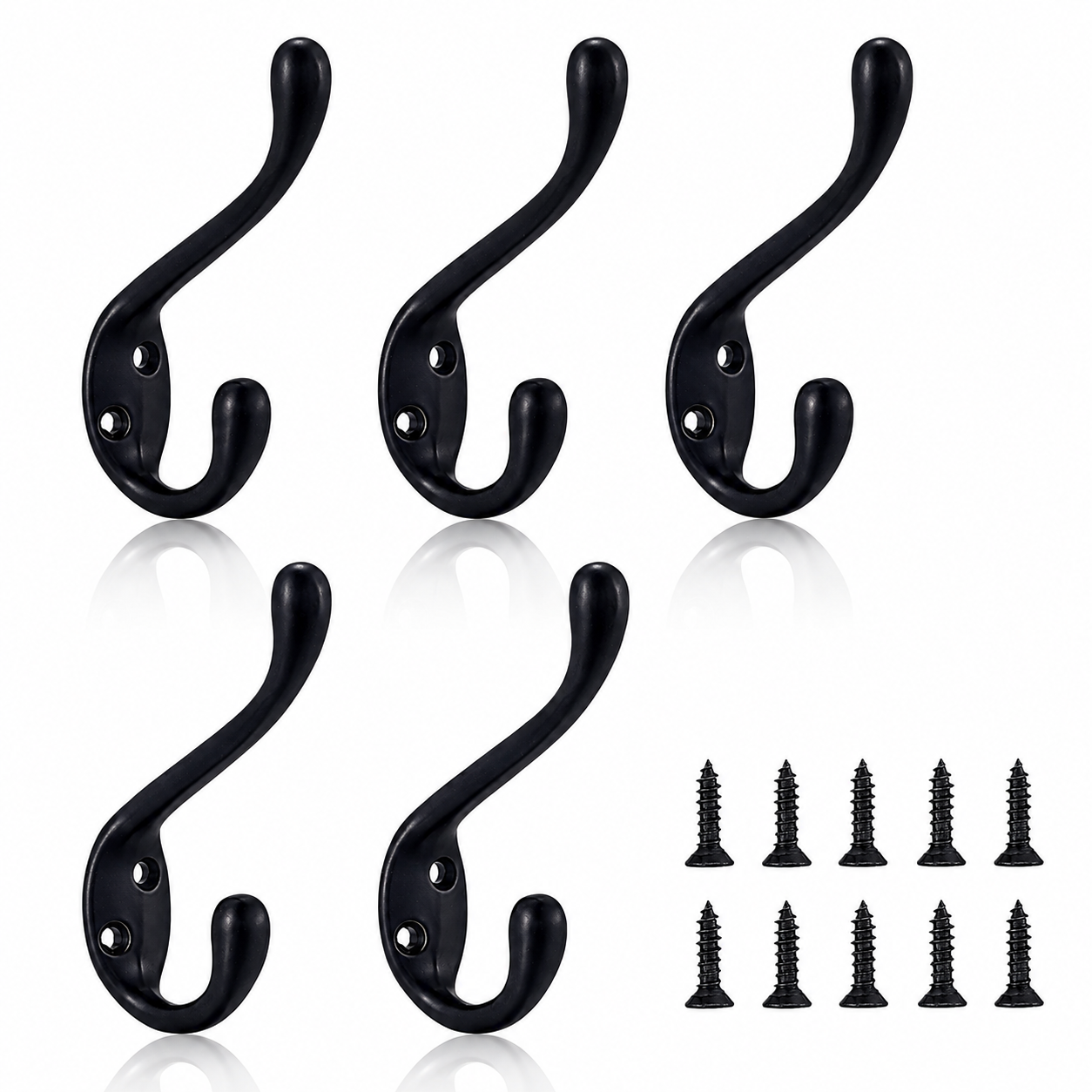 FESTIVITY LF6003MB-Matte Black 5 Pack Premium Aluminum Alloy Coat Dual Hooks