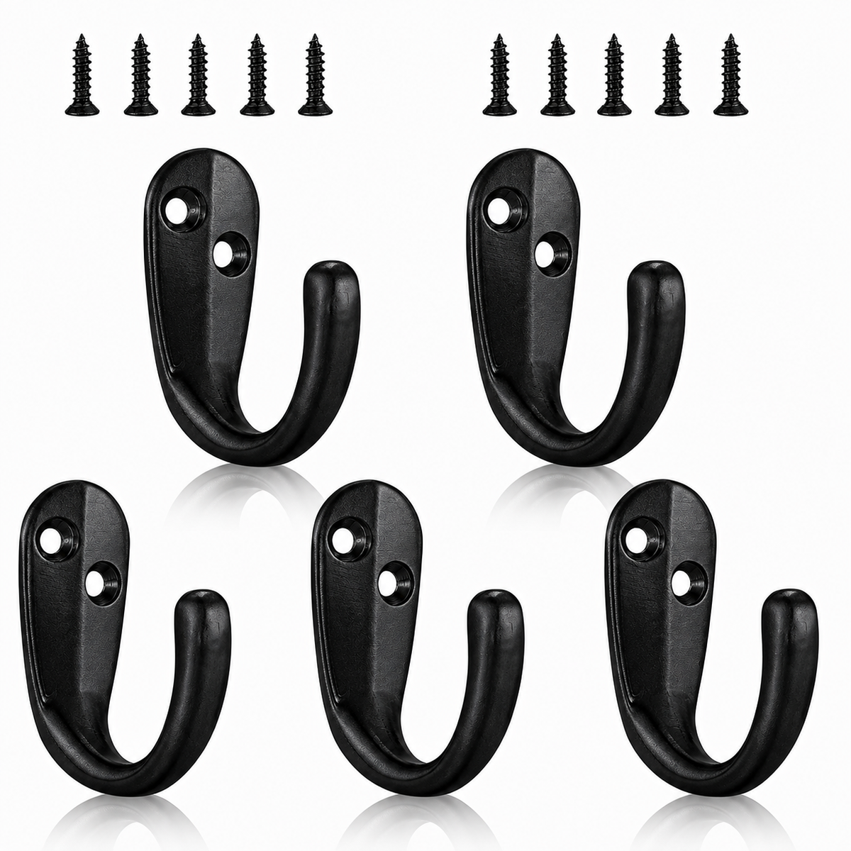 LF6004MB-Matte Black 5 Pack Premium Aluminum Alloy Coat Dual Hooks