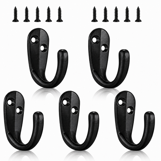 LF6004MB-Matte Black 5 Pack Premium Aluminum Alloy Coat Dual Hooks